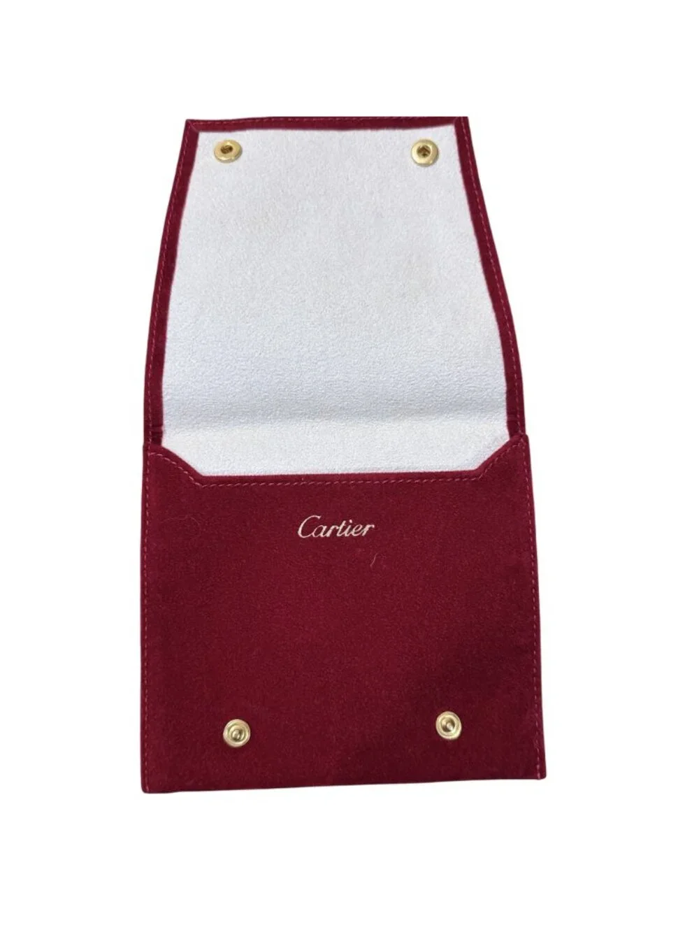 Cartier Red Suede‎ Snap Closure Jewelry Pouch Travel Case Made In Spain